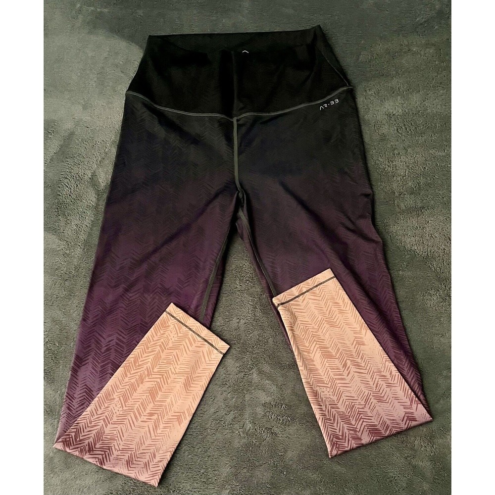 AR-33 Alpha Women's Gray Burgundy Peach Ombre Chevron Leggings Medium